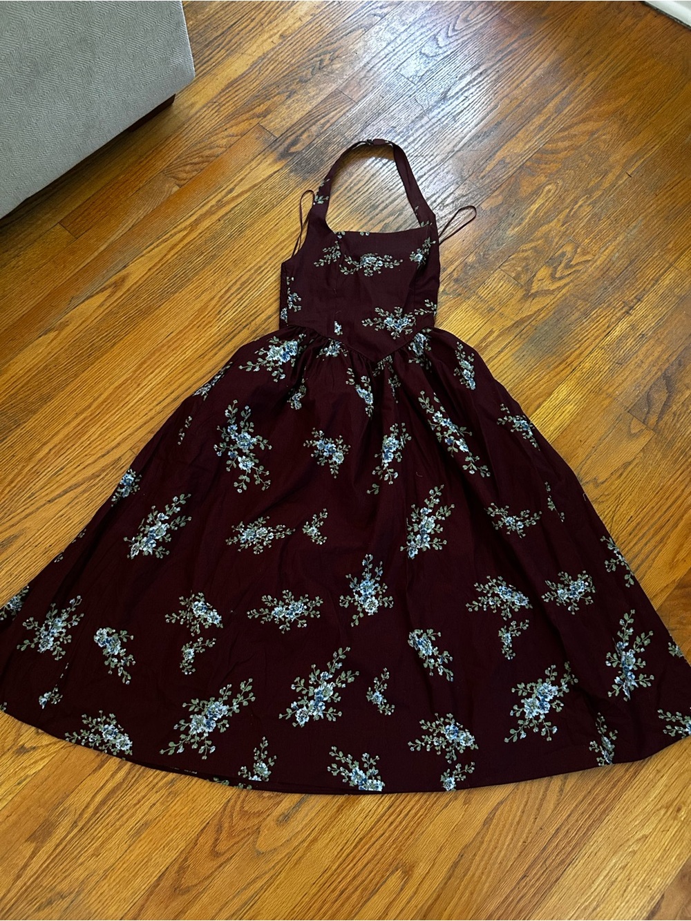 Women's Burgundy Floral Halter Midi Dress